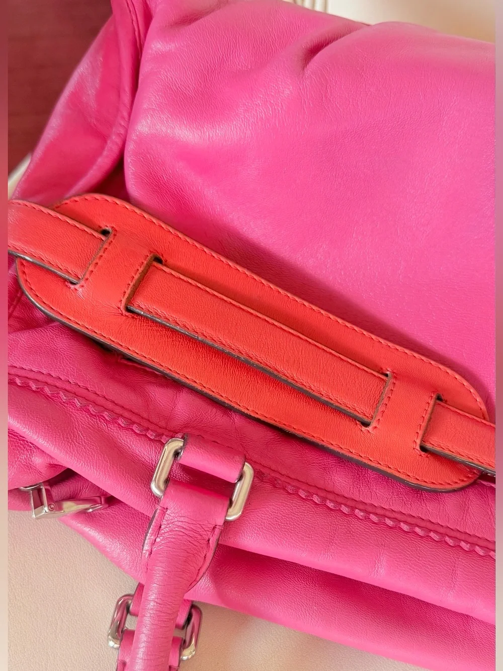LOEWE Madrid Pink/ Red  2Way Medium Nappa Satchel. RT $ 3998.